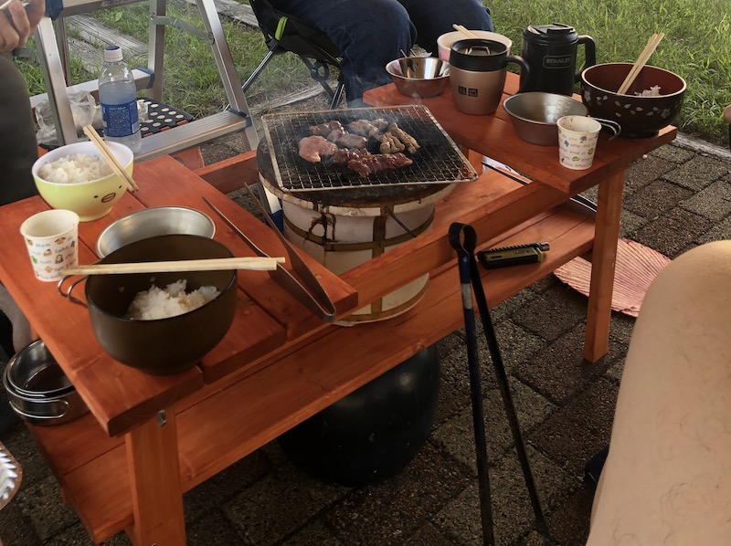 4人で七輪焼肉をしたところ