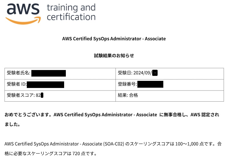 AWS Certified SysOps Administrator 試験結果