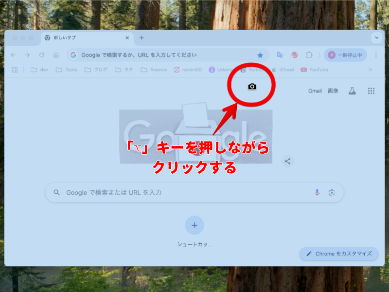 「⌥」キーを押しながらクリックする