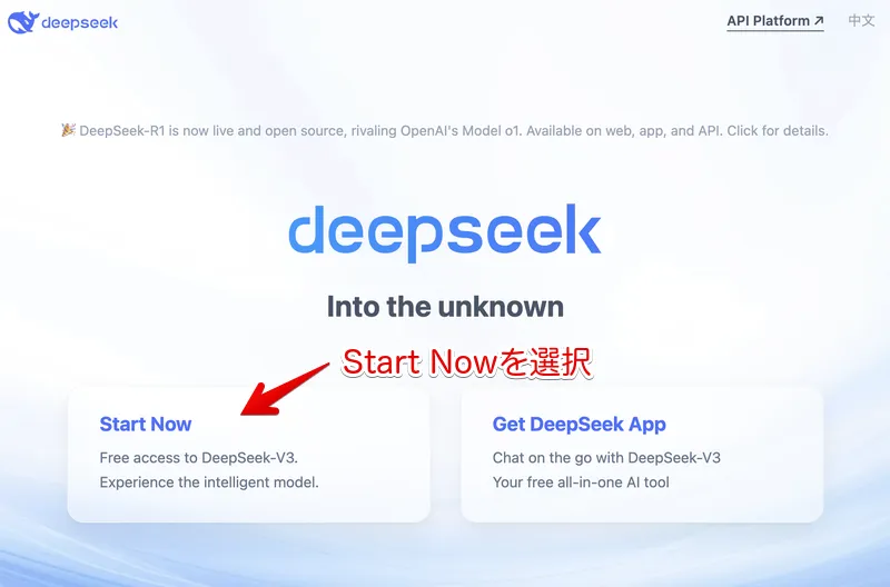 DeepSeekのWebサイト画面