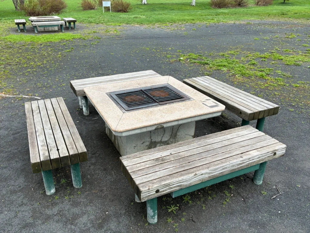 前田森林公園の屋根無し卓。グリルはシングル。