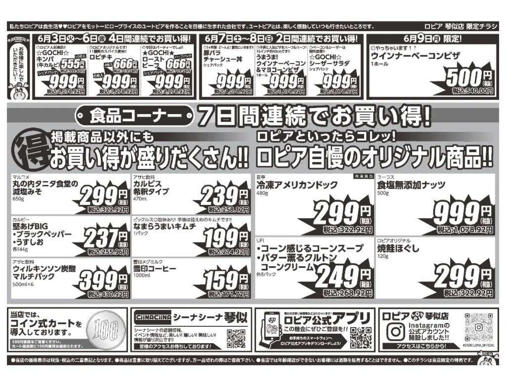 ロピア 琴似店 オープン1ヶ月祭チラシ（裏）