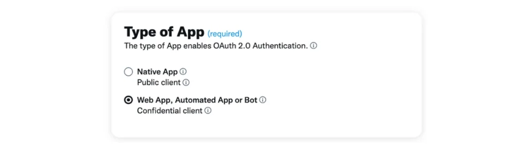 X自動投稿botの作り方 - X開発者ポータルのType of App設定