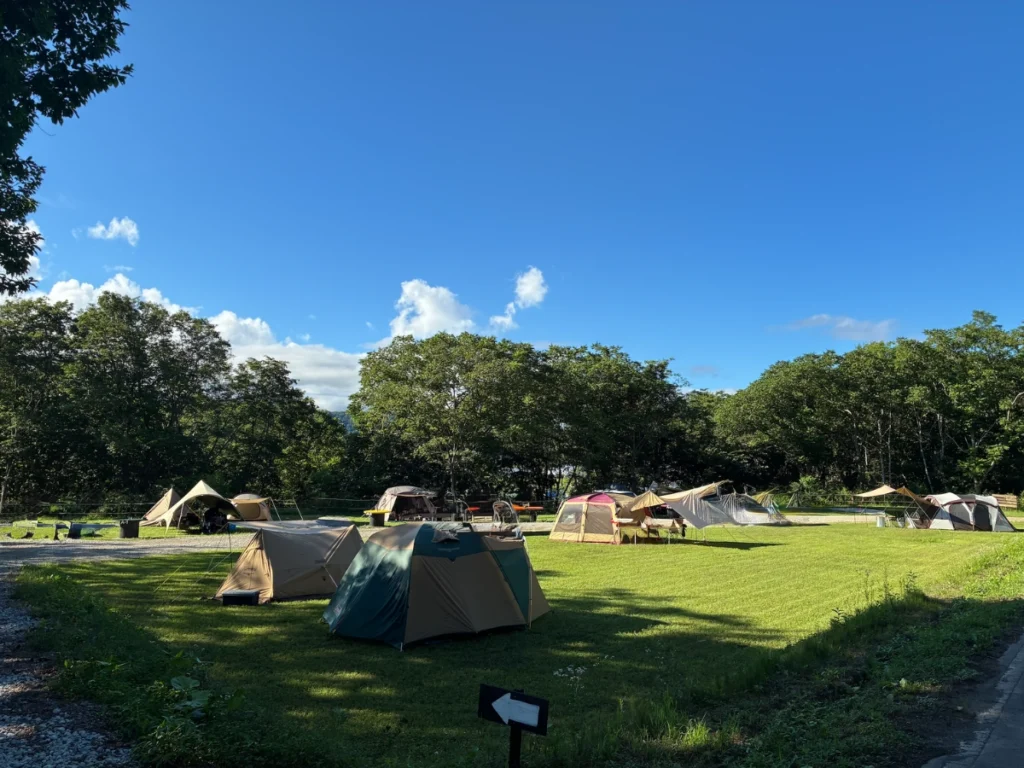 MOUNT NIKIキャンプ場レビュー記事画像｜手前がフリーサイト A。奥がカーサイト。