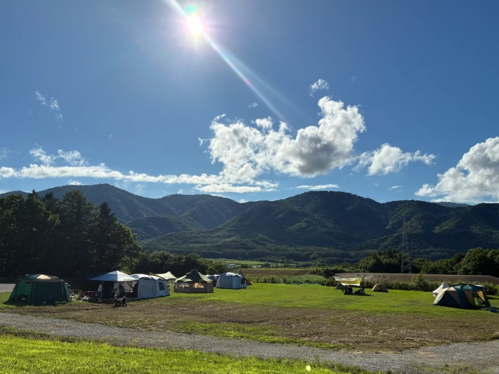 MOUNT NIKIキャンプ場レビュー記事画像｜フリーサイト B。予約はいっぱいだったが、スペースには余裕がある。