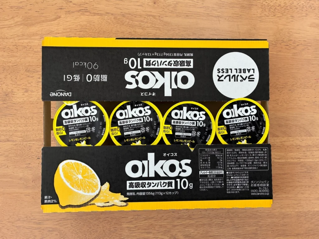 コストコ札幌倉庫で購入したオイコス レモン＆レモンピール12個入りパッケージ