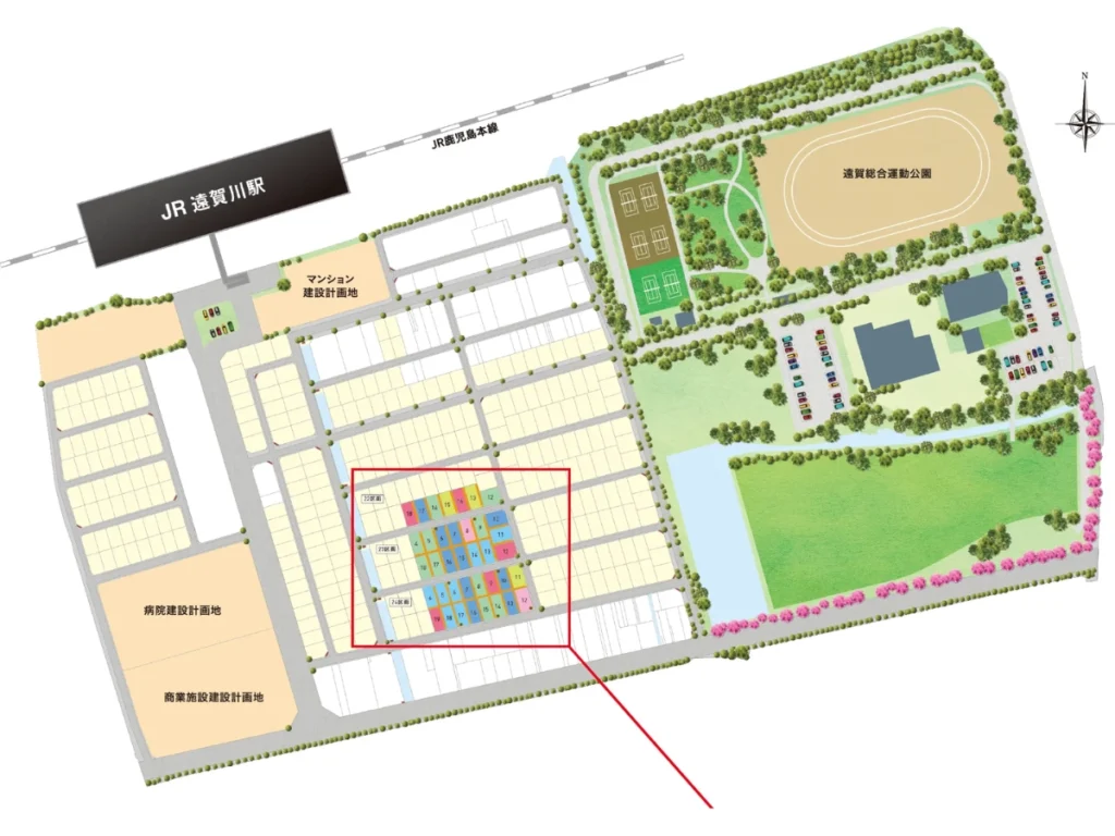 遠賀川駅南土地区画整理事業地および周辺図(ブリスゲート遠賀川駅のWebサイトより引用)