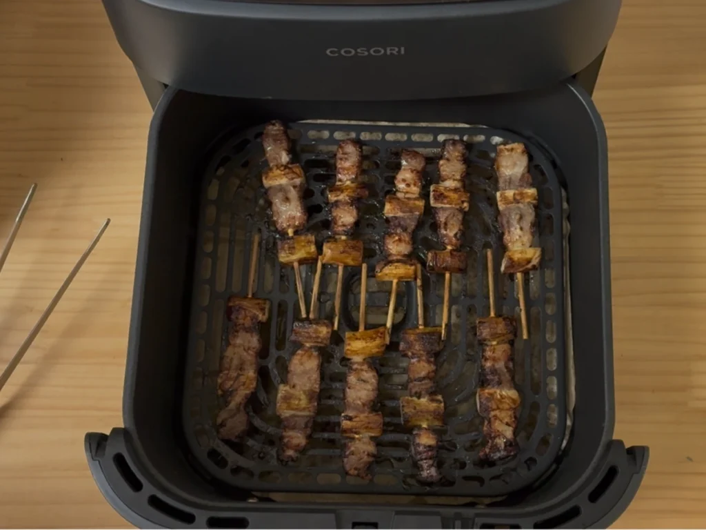 COSORIで200℃・12分焼いて焼きすぎた豚ばらねぎ間串