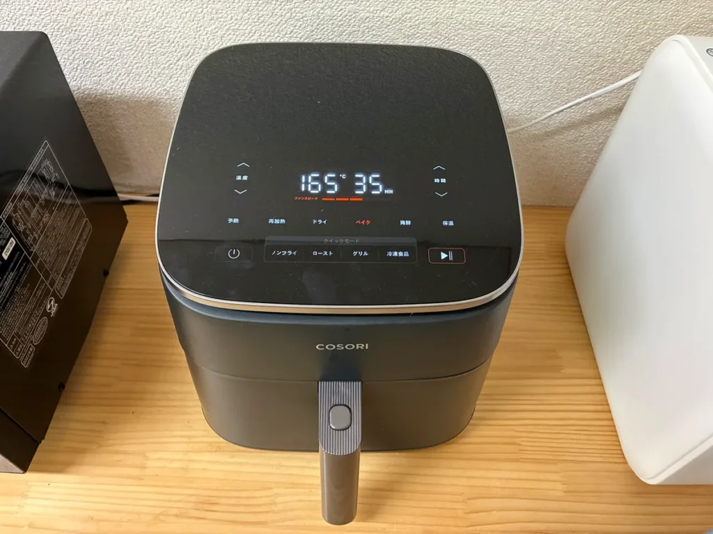 COSORIをベイクモード165℃・35分・ファンスピード3に設定した画面