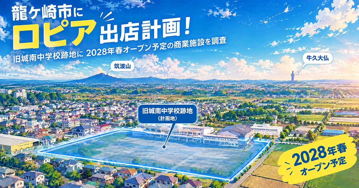 龍ケ崎市の旧城南中学校跡地とロピア出店予定の商業施設計画エリア