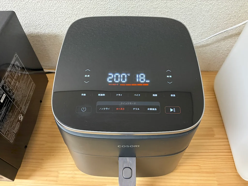 COSORIのローストモードを200℃18分に設定した画面