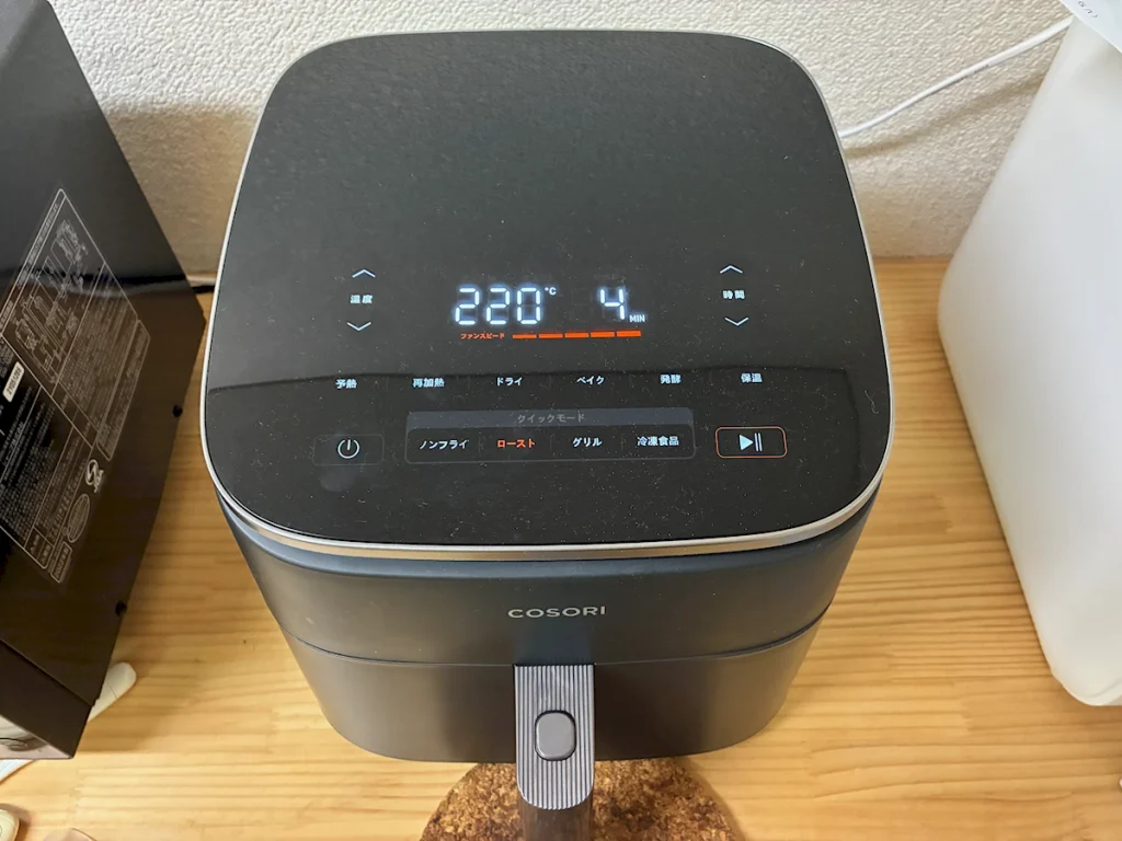 COSORIを220℃4分に設定した操作パネル