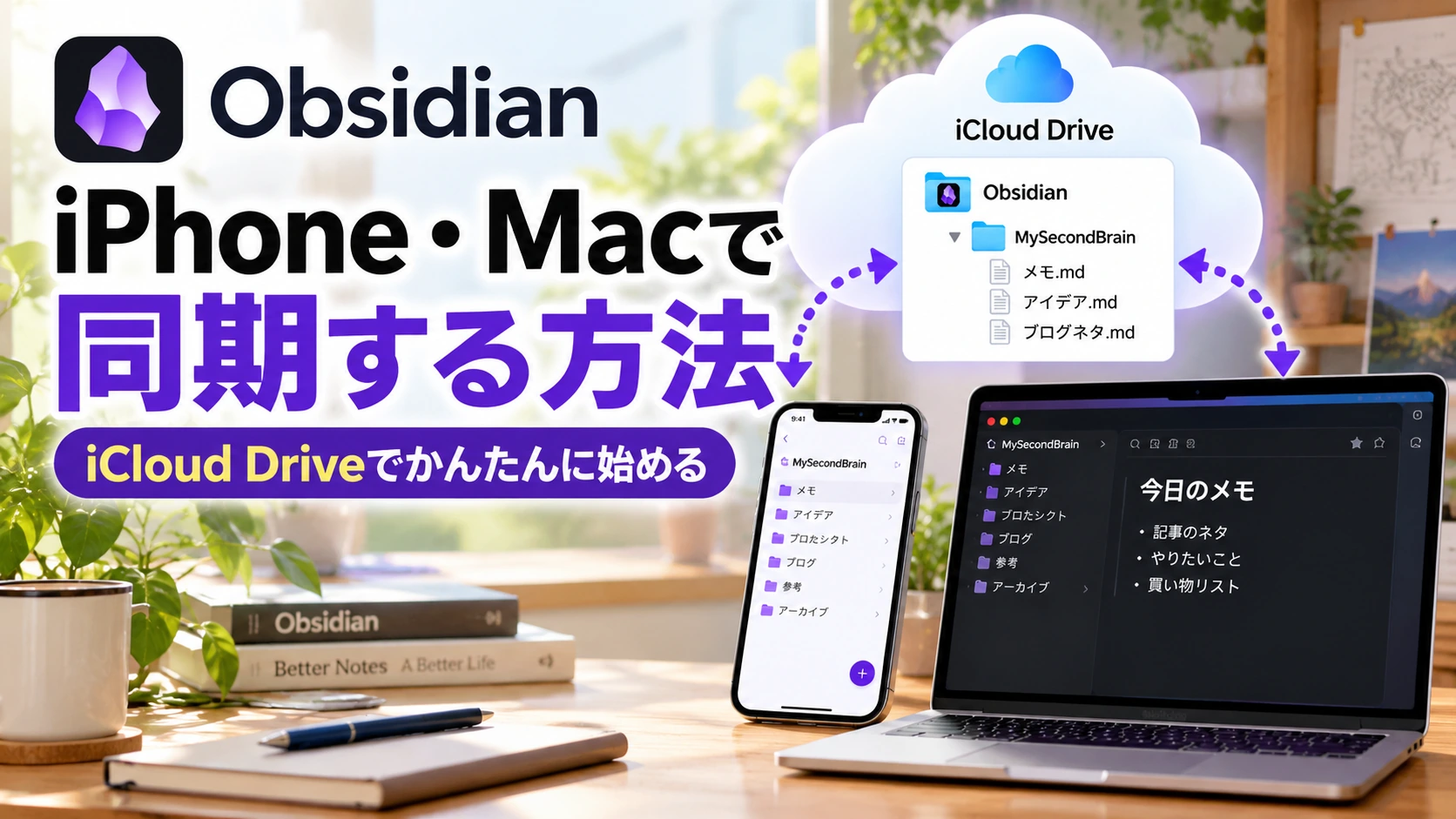 ObsidianをiPhoneとMacでiCloud Drive同期する方法のアイキャッチ画像
